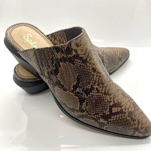 Hailee Mule Clog Leather Brown Pointy Toe Snake Mules